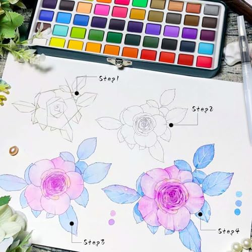 Artecho 50-Color Watercolor Paint Set, Compact Travel Tin Case - Image 4