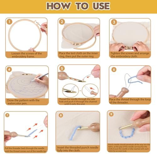 Cheloment Punch Needle Kit for Beginners with Embroidery Hoop,Monks Cloth and Yarns, Embroidery Starter Kit Embroidery Experience Set, Punch Needle Set Adults Beginner Perfect for Craft Lovers - Image 6