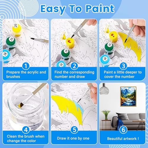 Yunnuo Paint by Numbers Kit for Adults, Mountain River Landscape, DIY Acrylic Painting, 16 x 20 in, with 3 Paintbrushes, Wall Art Decor - Image 6