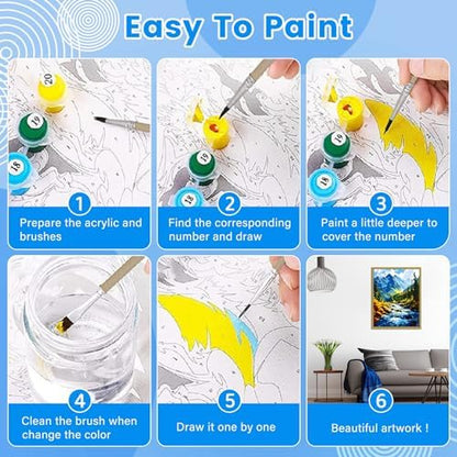 Yunnuo Paint by Numbers Kit for Adults, Mountain River Landscape, DIY Acrylic Painting, 16 x 20 in, with 3 Paintbrushes, Wall Art Decor - Image 6