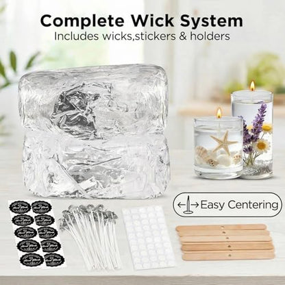 LumaCraft Clear Gel Wax for Candle Making - 2.2LB (1000g) Transparent Jelly Candle Wax with Wicks, Wick Stickers & Holders - Non-Toxic, Unscented DIY Gel Wax for Beginners & Crafters - Image 5
