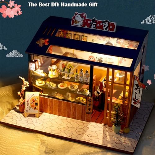 DIY Miniature House Kit with LED Light Japanese Style Sushi Shop Wooden Dollhouse Mini House kit Ideal Gifts for Birthday - Image 6