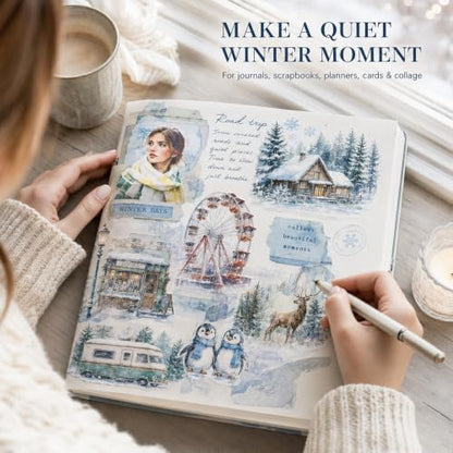 Winter Stickers for Journaling, 430 Pcs Transparent PET Set | 100 Precut Sheets in Gift Box | Snowy Landscapes, Winter Life & Animals | Scrapbooking, Junk Journals & Collage - Image 2
