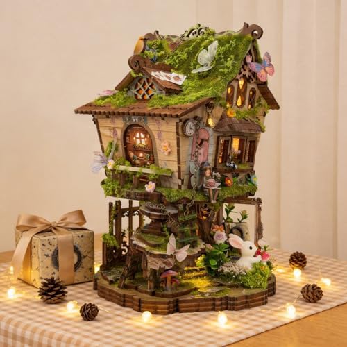 RHZN Miniature House Kit 3D Wooden Puzzles for Adults Book Nook Tree House - Image 5