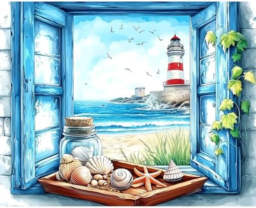 AIRDEA Lighthouse Paint by Numbers for Adults 16x20in Landscape Painting by Number Kits for Beginner Frameless Easy Acrylic Oil Painting on Canvas with Paints and Brushes by AIRDEA