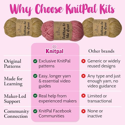 Tunisian Crochet Dishcloth Kit for Beginners - Camel Brown + Flamingo Pink - Image 6