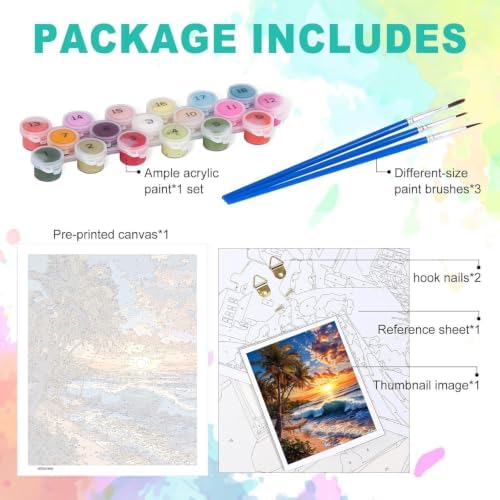 Beach Paint by Numbers Kit for Adults, DIY Oil Painting Canvas 16x20inch - Image 6