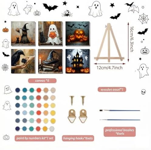 LWZAYS 6 Pack Halloween Paint by Numbers Kit for Adults with Frame, Easy Horror Paint by Number for Adults Beginner with Wooden Easel, DIY Painting by Numbers Canvas Framed for Home Decor 8 x 8 Inch - Image 2