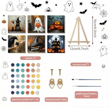 LWZAYS 6 Pack Halloween Paint by Numbers Kit for Adults with Frame, Easy Horror Paint by Number for Adults Beginner with Wooden Easel, DIY Painting by Numbers Canvas Framed for Home Decor 8 x 8 Inch - Image 2