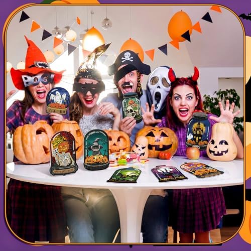 Saillong 12 Pack Halloween Diamond Painting Greeting Card Kits DIY Halloween Diamond Art Cards with Envelopes Bat Black Cat Pumpkin 5D Rhinestones Painting Kit for Adults DIY Craft Family Friend Gifts - Image 2