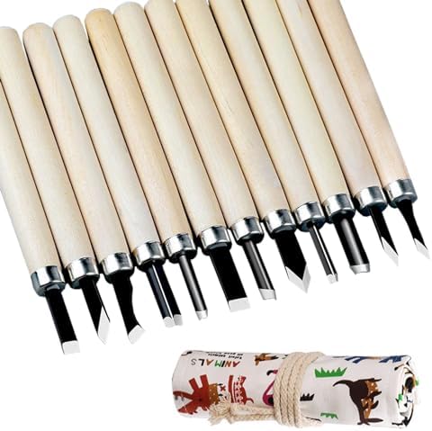 Wood Carving Tools Set, 12-Pcs Wood Whittling Kit with Canvas Roll Bag, Wood Carving Knife Kit for Beginners, Kids & Adults, DIY Craft Gift Set by HighQualityInexpensiveGoods