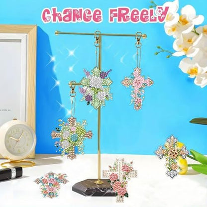 15 pcs Summer Theme Diamond Art Keychain Ornaments Double Sided 5D DIY Diamond Painting Keychain Kits for Adults Key Ring Art Pendant Decor (Cross) - Image 6