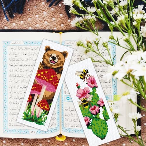BEUNITONE 6 PCS Cross Stitch Bookmark Kit for Adults Beginners,Animal and Floral Pre-Printed Cross Stitch,DIY Stamped Embroidery Bookmark Kits,with Instructions,Craft Kit for Book Lovers 8.5''x3'' - Image 6