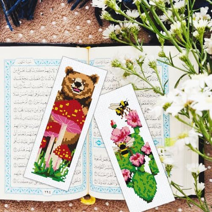 BEUNITONE 6 PCS Cross Stitch Bookmark Kit for Adults Beginners,Animal and Floral Pre-Printed Cross Stitch,DIY Stamped Embroidery Bookmark Kits,with Instructions,Craft Kit for Book Lovers 8.5''x3'' - Image 6