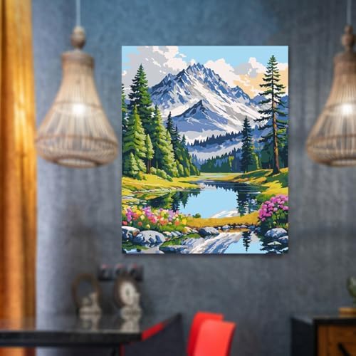 Lovepefe Mountain Paint by Numbers for Adults-Landscape Paint by Number on Canvas Without Frame, DIY Forest Scenery Oil Painting for Gifts Home Wall Decor 16x 20 Inch - Image 4