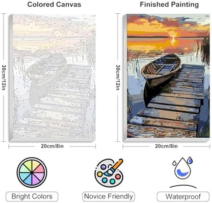 4 Pack Framed Paint by Numbers Kit for Adults with Wooden Easel, Sunset - Image 3