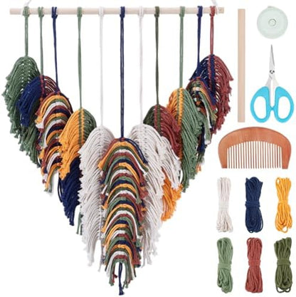 FREEBLOSS Macrame Feather Kit Handmade Macrame Leaf Wall Hanging Kit Woven Leaf Wall Hanging Macrame Kits for Adults Beginners Boho Macrame Wall Decor Macrame Feather DIY Craft Kit by FreeandCreativeCraftsArt