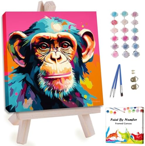 Artunion Framed Paint by Numbers Kit for Adults Beginners & Kids Ages 8-12,Colorful Monkey Paint by Number with Frame,Animals Paint by Numbers Kit on Canvas 10 * 10 Inch Without Easel by ArtunionDriect