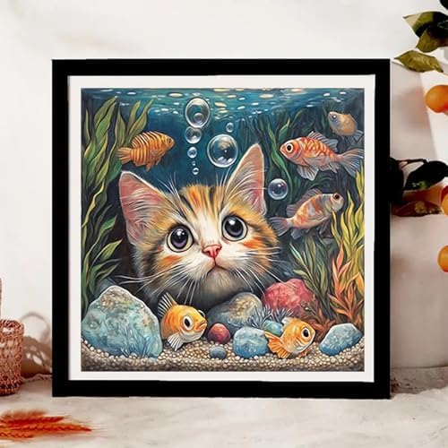 Cat Fish Funny Paint by Numbers Kit for Adults Framed Canvas Frameworkless - Image 2