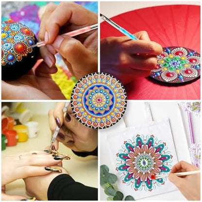 Augshy Mandala Dotting Tools Painting Kit, 58Pcs Dotting Tools for Painting DIY Rock Template Stencils Kit Brush Tray Pen Zipper Bag for Stone Canvas Mandala Arts - Image 6
