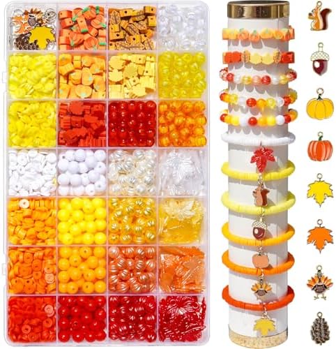 1750Pcs Thanksgiving Beads Kit for Jewelry Making, Fall Pumpkin Clay Beads Harvest Maple Leaf Charms Acorn Turkey Pendants for Bracelets Necklace Earrings, Orange Autumn Halloween DIY Craft Supplies by Wavlakth