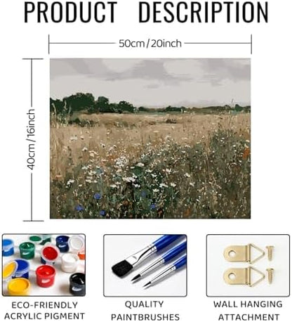 bitCNY Paint by Numbers for Adults, Wildflower Meadow Landscape DIY Acrylic Painting Kit, Rustic Field Paint by Number Canvas Art for Farmhouse Wall Decor, 16x20 Inch - Image 2