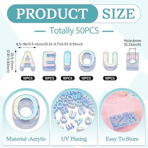 FASHEWELRY 50Pcs Vowel Large Letter Beads, 20mm Big Acrylic Alphabet Beads, Large Hole Vowel Bead Spacer for Bracelets Necklaces Bag Charms Shoelaces Keychains Lanyards (Navy Blue) - Image 4