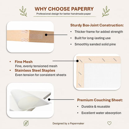Hand Papermaking Paper Making Screen Kit with Pine Wood Mould and Deckle Set, Couching Cloth, Sponge, Dried Flower Petals & Instructions for DIY Handmade Paper (A5 + A6) - Image 2