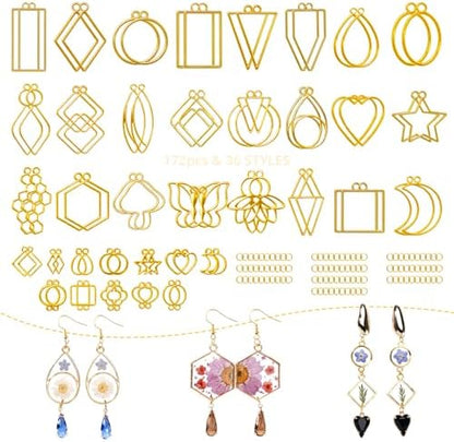 LET'S RESIN 172PCS Open Bezels for Resin, Gold Hollow Frame Pendants Bezels by LETSRESIN