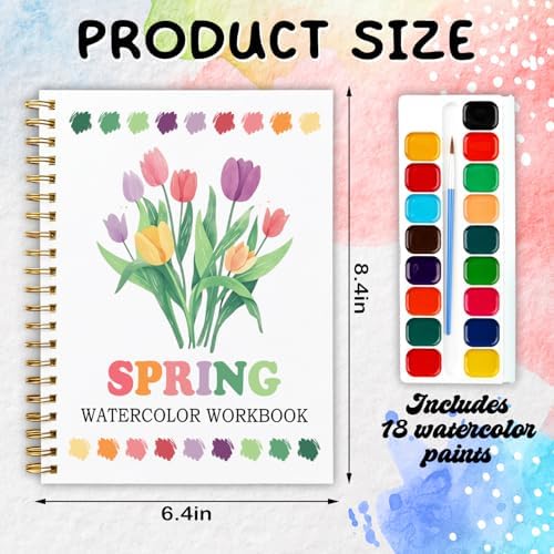 12 Patterns Spring Watercolor Book, DIY Floral Painting Workbook for Beginners, Relaxing Art Gift for Women and Adults, Stress Relief Water Coloring Activities, Spring Theme Paint Set - Image 2
