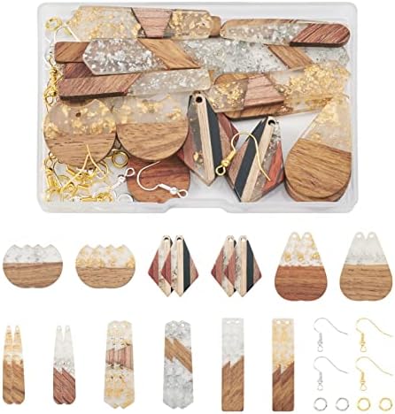 Cheriswelry 88Pcs/Box Dangle Earrings Making Kit with Teardrop Polygon Rectangle Rhombus Resin Walnut Wood Pendants Brass Jump Rings Earring Hooks 24.5x3.5mm for Women Jewelry Decoration - Image 7