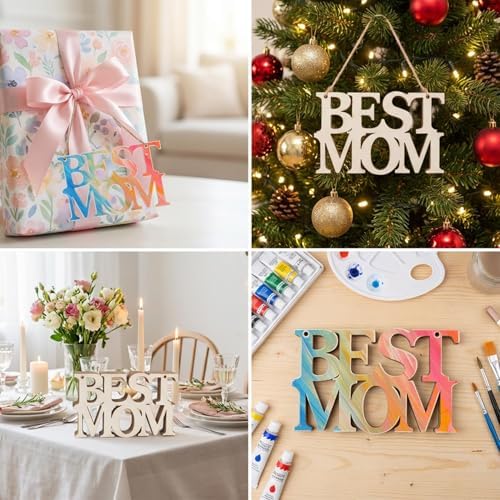 MAQIHAN Mothers Day Crafts Wooden Ornaments 20 Pcs - Best MOM Wood Cutouts - Image 4