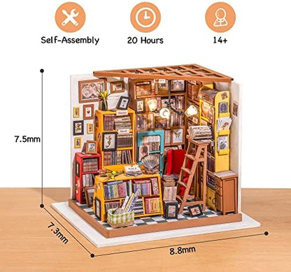 ROBOTIME DIY Miniature House Kit Miniature Dollhouse Kit Tiny House Kit for Adults Library House Kits Best Birthday Gifts for Teens(Sam's Study) - Image 6