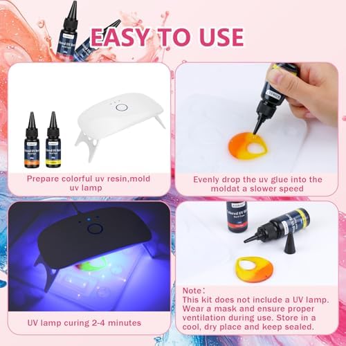 KISREL Transparent Colored UV Resin, 12 Colors 240g Hard Type UV Resin Kit - Image 4