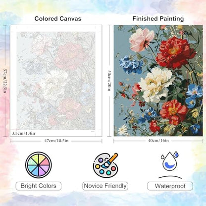 Yezavesu Flowers Paint by Numbers Kit for Adults Without Frame 16x20 in - Image 3