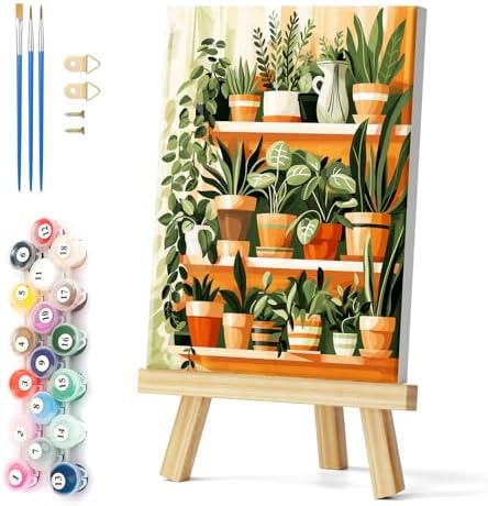 Natuyalo Framed Paint by Numbers Kit for Adults - Potted Plants DIY Adult Paint by Number Kits Green Plants Acrylic Canvas Painting for Adults Beginners Art Crafts with Frame, 12x16 Inch by Natuyalo