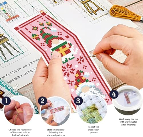 FREEBLOSS 6 Set Cross Stitch Bookmark Kit 8x2.4''11CT St. Patrick Gnome - Image 4