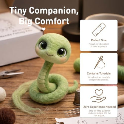 DIY Needle Felting Kit Cute Green Snake – Needle Felting Starter Kit with Fiber Roving, Needles, Felting Pad & Instructions | Felted Animal Kit for Beginners Adults | Unique DIY Craft Gift - Image 5