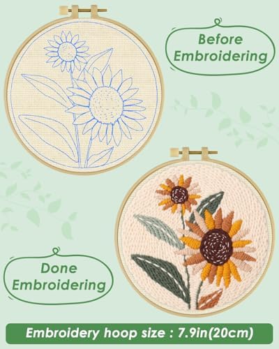 ERKOON Punch Needle Kit Beginners Adults, DIY Easy Flower Embroidery Set for Starter Art Craft, Needling Punching Project with Patterns, Tools, Yarns, Hoop, Instruction (Sunflowers) - Image 3