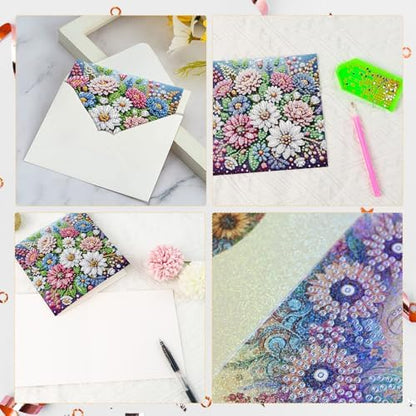 antor 6 pcs Diamond Painting Greeting Card Kits - Beautiful Floral Design with Fine Glitter, 5D DIY Creative Special Shaped Diamond Art Cards for Birthday Holiday Congratulations Crafts Gifts - Image 6