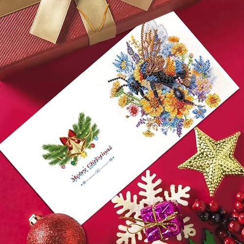 DIZAKIM 6 Pieces Christmas Theme Design Diamond Painting Greeting Card Set, DIY 5D Unique Rhinestone Art Embellishment Mosaic Christmas Greeting Card Crafts, Mosaic Handmade Creative Postcards (#10) - Image 6
