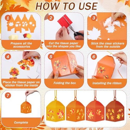 Maitys 24 Sets Fall Maple Leaf Paper Lantern Suncatcher Craft Kit for Adult - Image 3