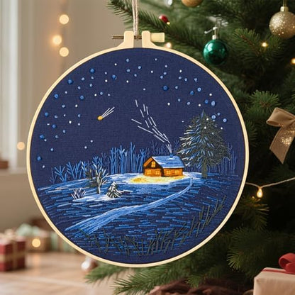 Christmas Embroidery Kits for Beginners Adults, Winter Hand Embroidery Starter Kits, Christmas Cross Stitch Kits for Beginners Needlepoint DIY Kits for Adults, Embroidery Hoop, Thread & Video Tutorial - Image 4