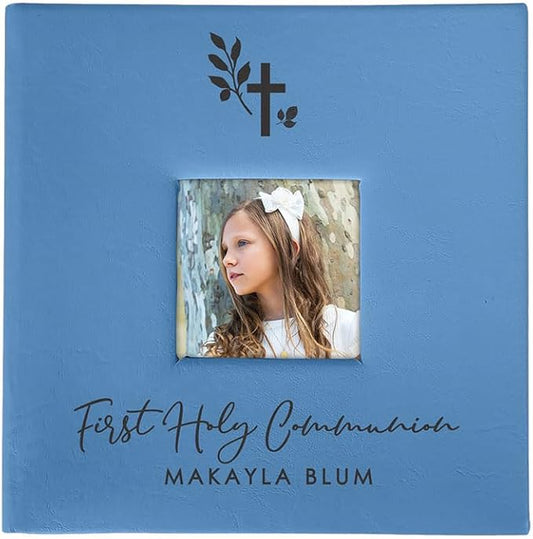Personalized Photo Album, Engraved Religious Cross Leatherette Photo Album, Holds 200 4" x 6" Photos, Baptism Picture Album, First Holy Communion Keepsake, Confirmation Gift