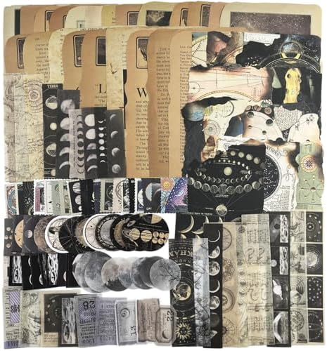 Vintage Aesthetic Scrapbook Supplies Kit with Scrapbook Paper, Stickers for Scrapbooking, DIY Albums, Junk Journals, Bullet Journals, Celestial Universe Planets Space Collage Decor (Dark4 125 Pcs) by Welcometobuy