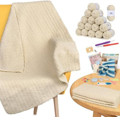 Aeelike Crochet Blanket Kit for Beginners, Easy Soft Crochet Kit, Khaki by Aeelikescrochetworld
