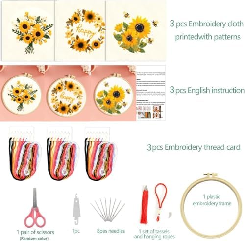 Zhenqing Cross Stitch Kit for Beginners, Flower Pattern and Butterfly Design, Stamped Embroidery Set (Flower Bee) - Image 3