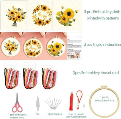 Zhenqing Cross Stitch Kit for Beginners, Flower Pattern and Butterfly Design, Stamped Embroidery Set (Flower Bee) - Image 3