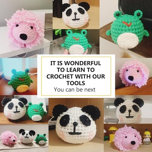 XSEINO Crochet Kit for Beginners - Crochet Start Kit with Step-by-Step Video Tutorials - Learn to Crochet Kits for Adults and Kids - Panda, Frog, Hedgehog - Image 6