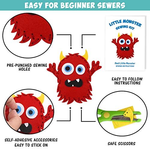CiyvoLyeen Kids Sewing Kit Crafts – Little Monsters Felt Plush DIY Craft Adopt A Monster Educational Sewing Set for Kids Beginner Craft Kit Set of 8 - Image 5